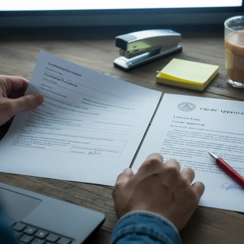 psychology-internship-verification-documents-university-credit-delhi Hands reviewing internship verification documents and university approval letters on a desk.